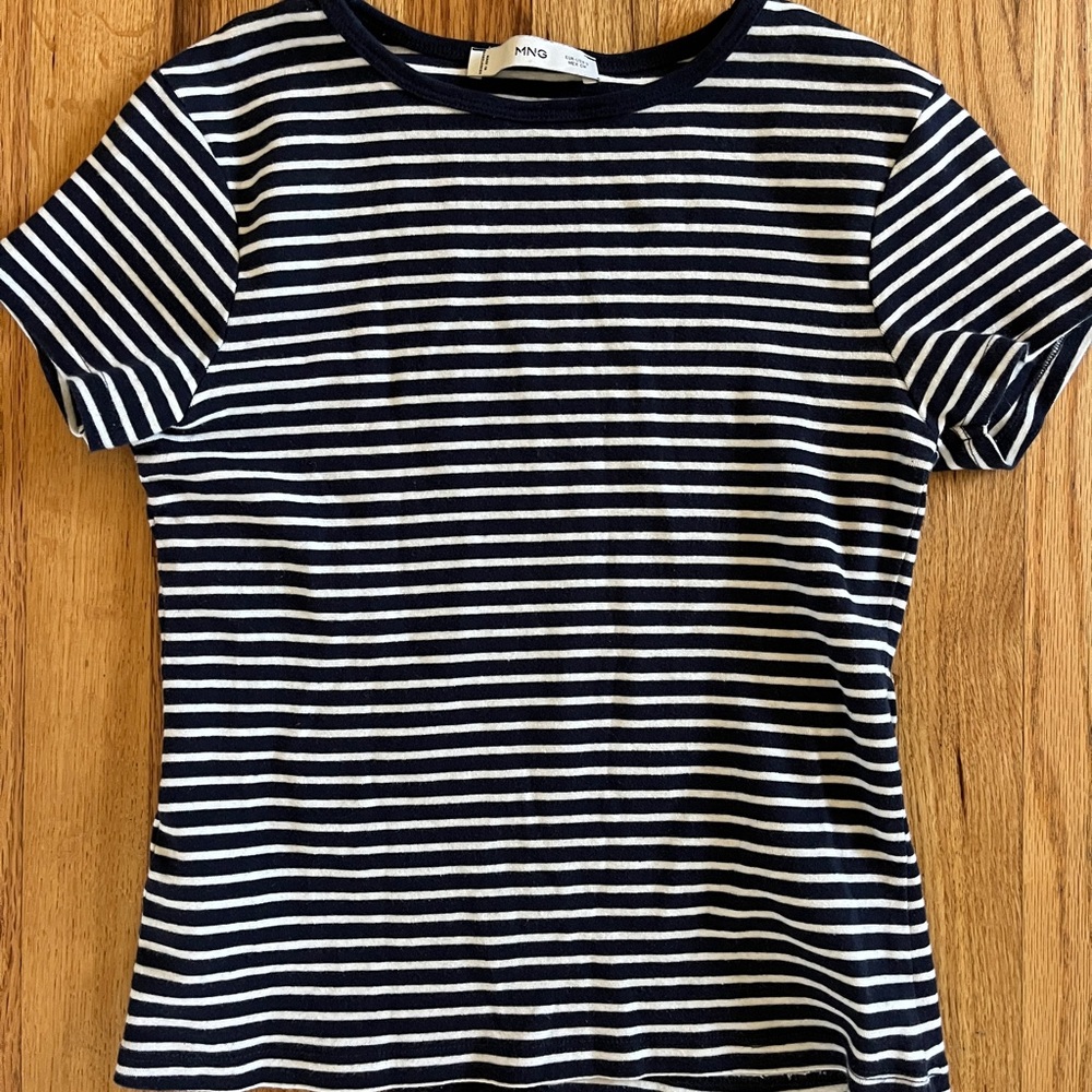 Mango Navy and White Striped Crewneck Tee 100% cotton